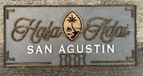 Hafa Adai Guam Seal with Family Name Sign