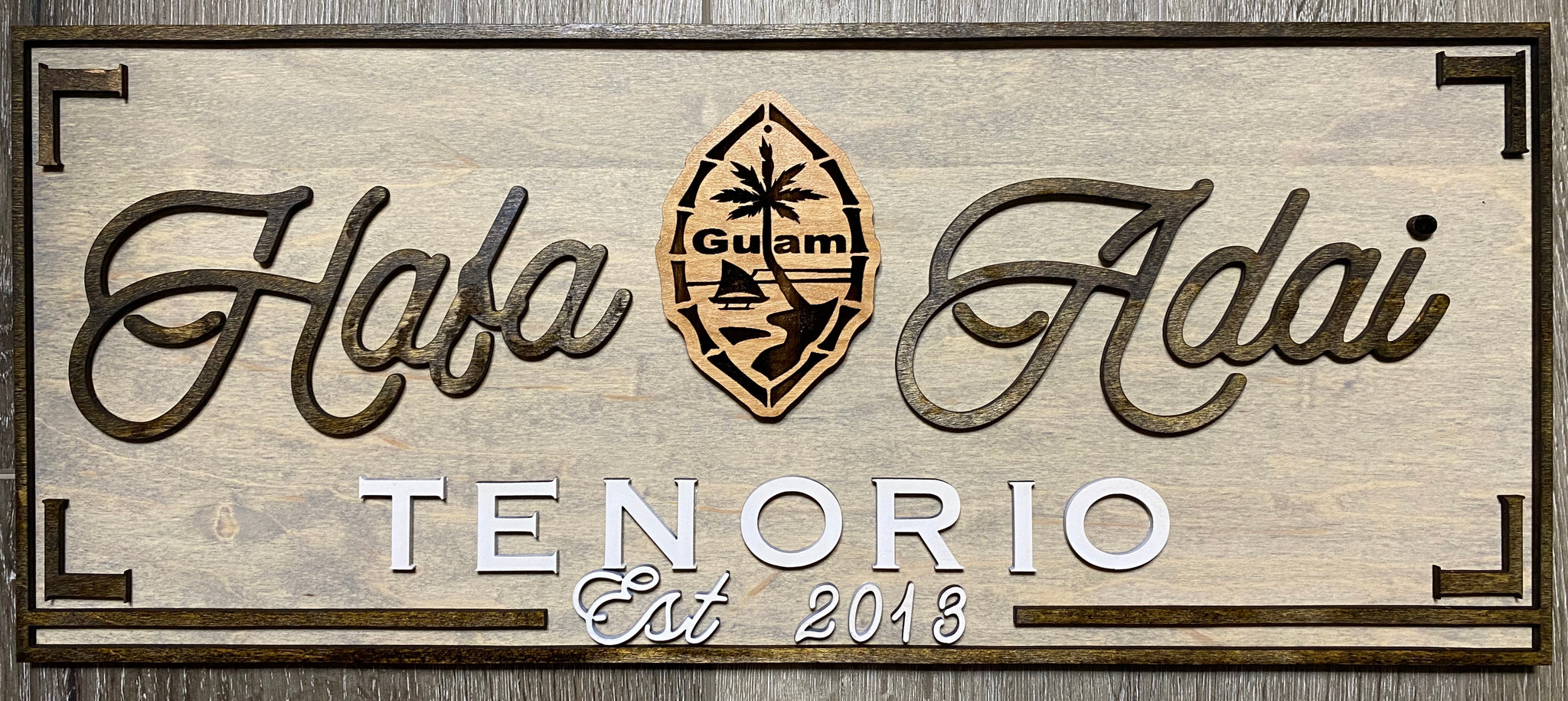 Hafa Adai Guam Seal with Family Name Sign