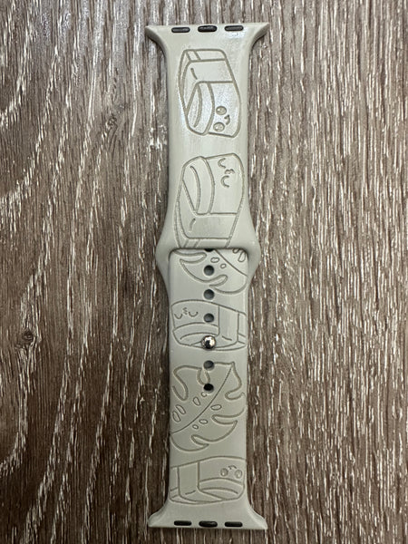 Spam Musubi and Monstera Engraved Watchband