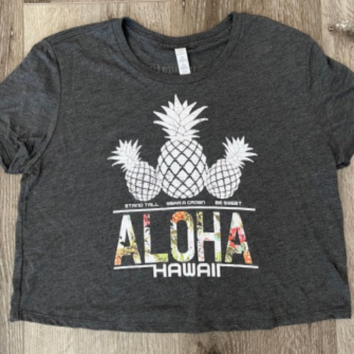 Aloha Hawaii Pineapple Flowy Crop Tee