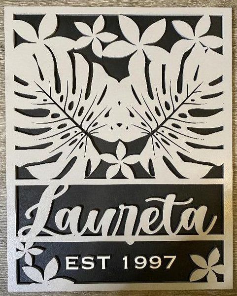 Family Name with Monstera and Tropical Flowers Rectangular Sign