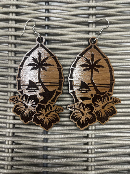 Guam Seal with Hibiscus Earrings