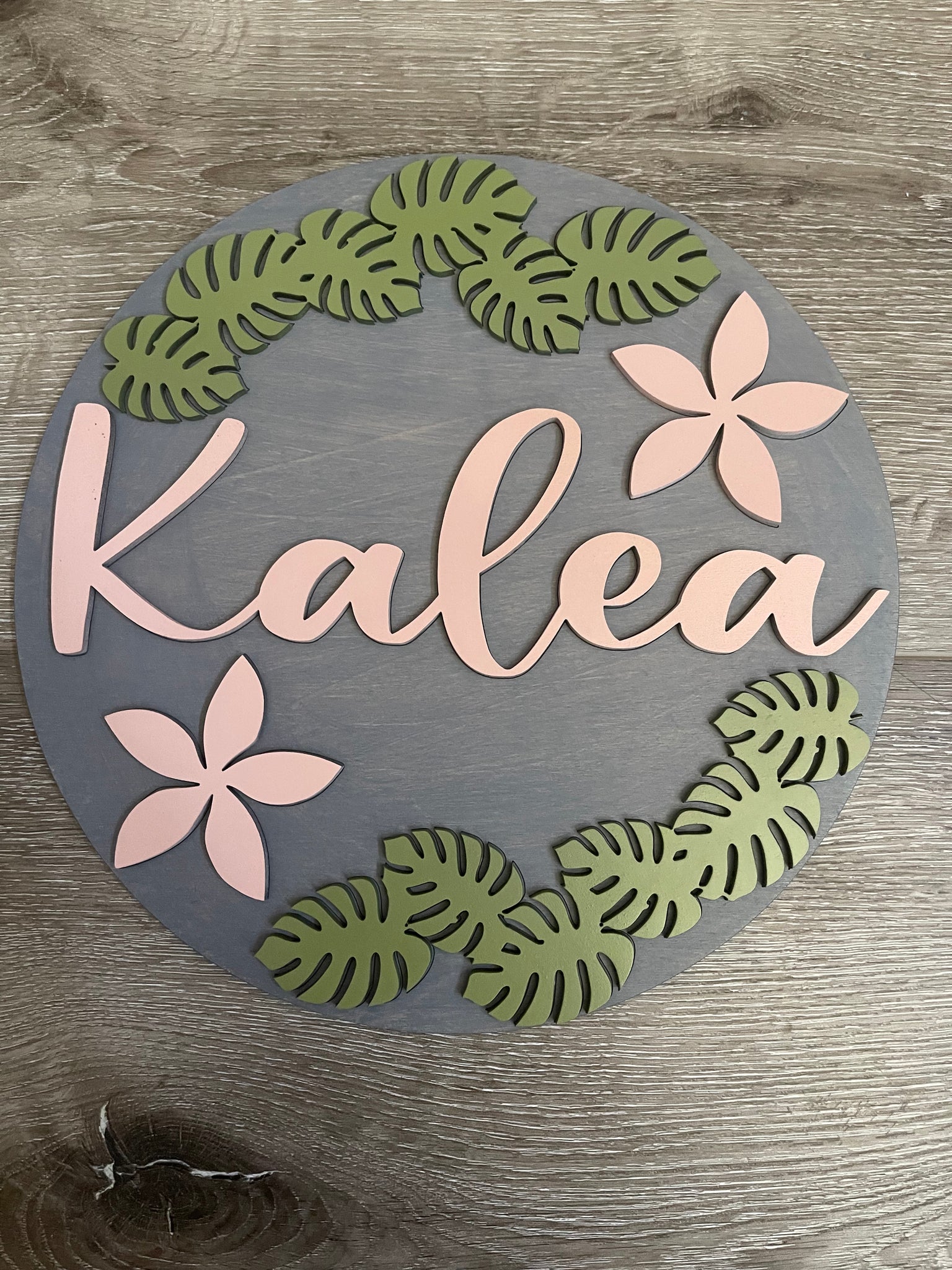 Monstera & Tropical Flower Customized Round Sign