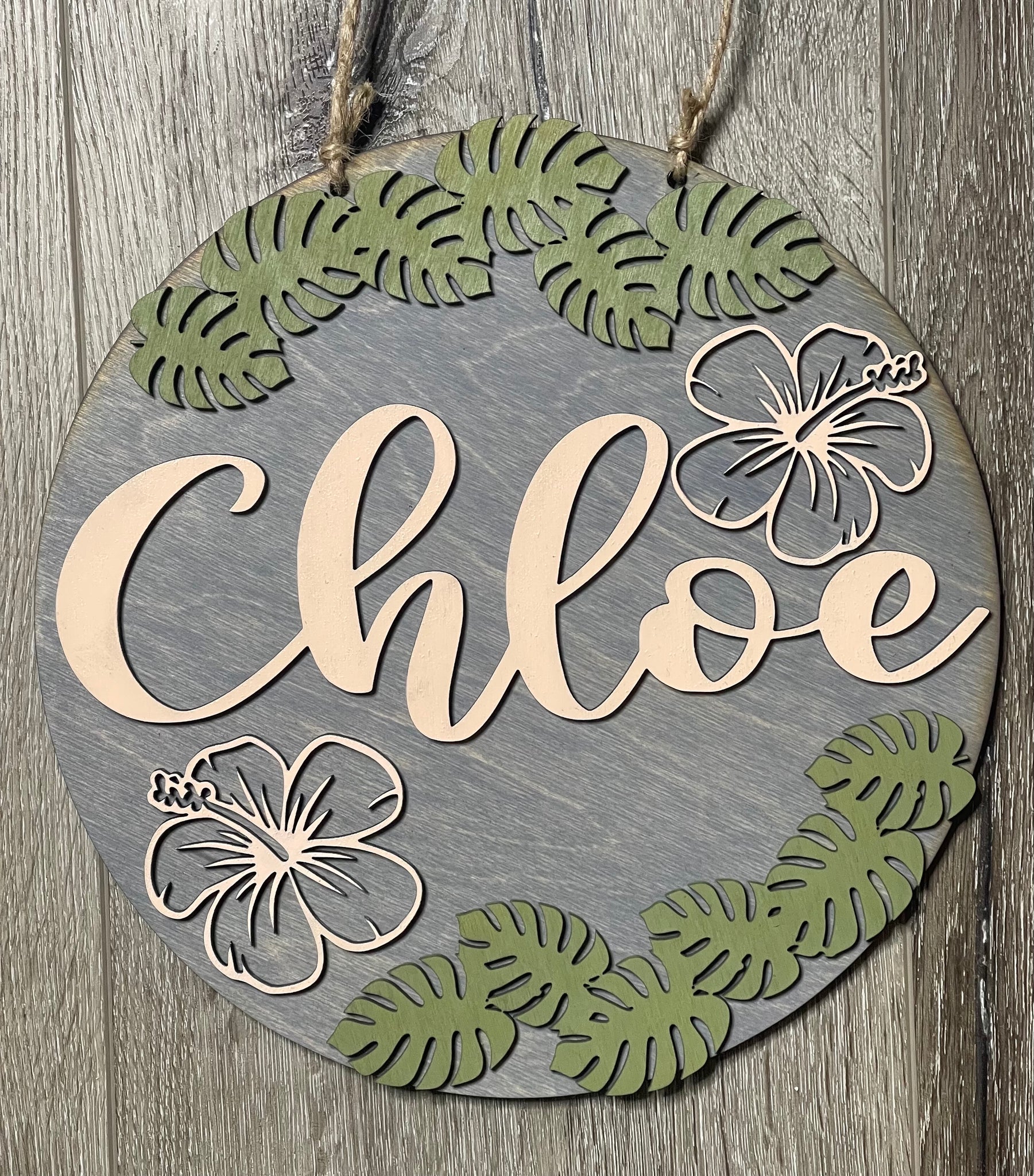 Monstera & Tropical Flower Customized Round Sign